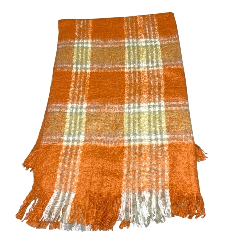 Soho Living Luxurious Throw Soft Blanket Plaid Orange Super Cozy Cottage 72"X54"